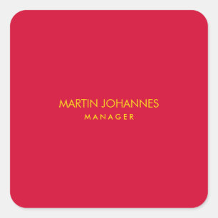Elegant Stylish Cherry Red Gold Colour Custom Name Square Sticker