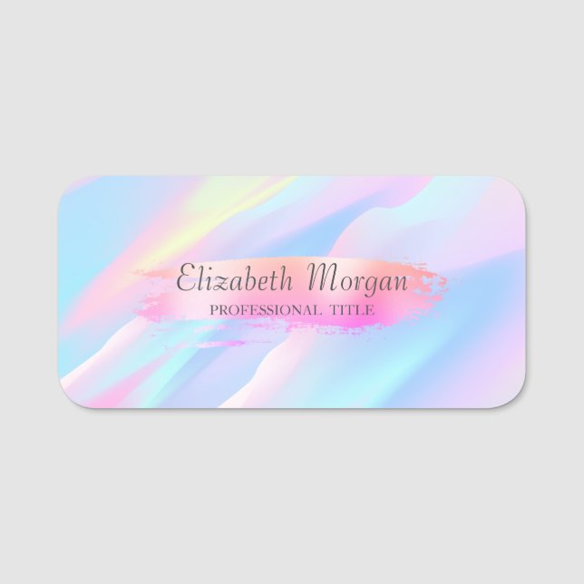 Elegant , Stylish,Chic, Brush Stroke,Holographic Name Tag (Front)