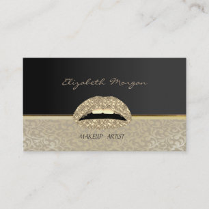 Elegant Stylish Chic,Damask,Black,Lips Business Card