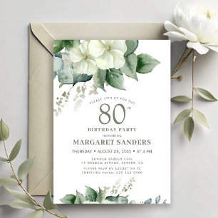 Elegant stylish chic feminine floral 80th birthday invitation
