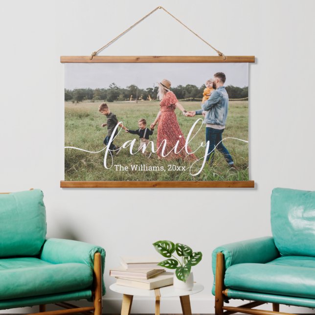 elegant stylish chic handwriting family photo  hanging tapestry (Living Room)