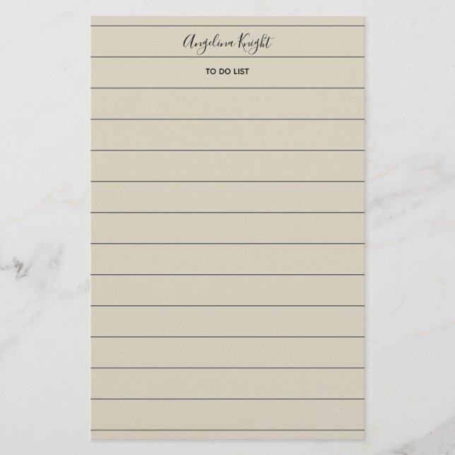 Elegant Stylish Chic Todo List Handwriting Script Stationery (Front)