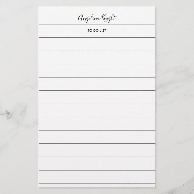Elegant Stylish Chic Todo List Handwriting Script Stationery (Front)