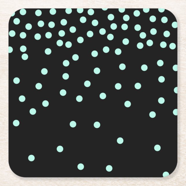 elegant stylish chick mint polka dots pattern square paper coaster (Front)