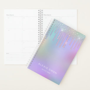 Elegant stylish chick ombre pink & blue diamonds planner
