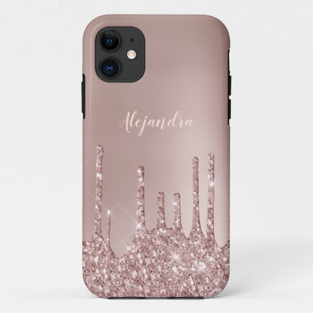 Elegant stylish copper rose gold glitter drips Case-Mate iPhone case (Back)