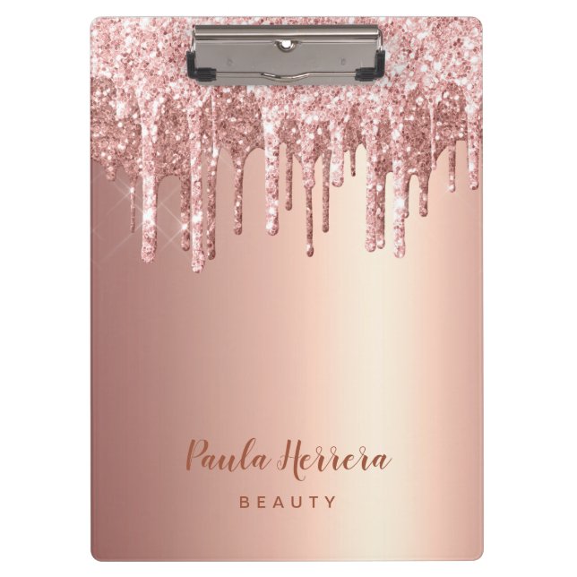 Elegant stylish copper rose gold glitter drips clipboard (Front)