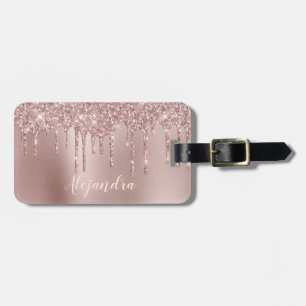 Elegant stylish copper rose gold glitter drips luggage tag