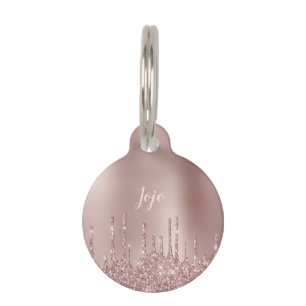 Elegant stylish copper rose gold glitter drips pet tag