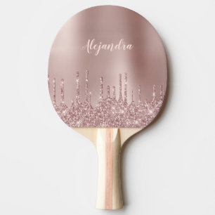 Elegant stylish copper rose gold glitter drips ping pong paddle