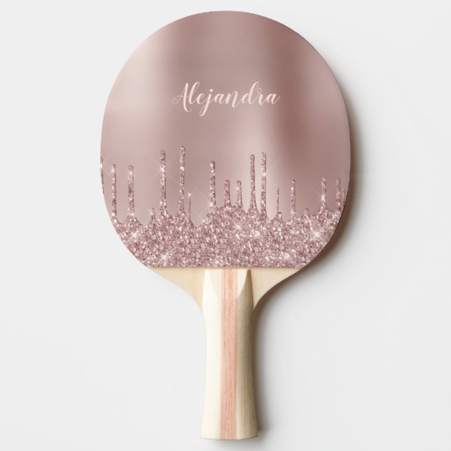Elegant stylish copper rose gold glitter drips ping pong paddle (Front)