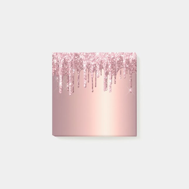 Elegant stylish copper rose gold glitter drips post-it notes (Front)