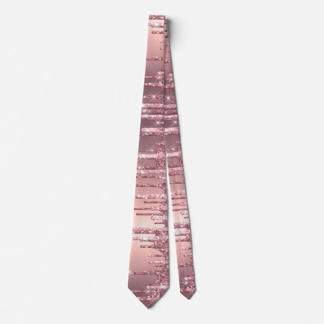 Elegant stylish copper rose gold glitter drips tie (Front)