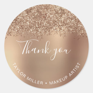 Elegant stylish copper rose gold glitter thank you classic round sticker