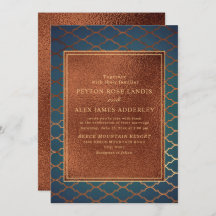 Elegant Stylish Copper Teal Gold Wedding Invite