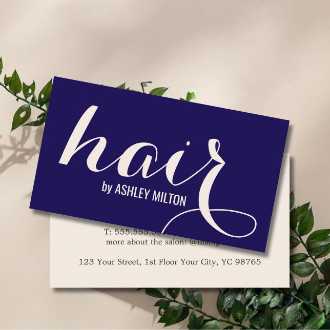 Elegant Stylish Creamy Beige Blue Bold Hair  Business Card (Creator Uploaded)