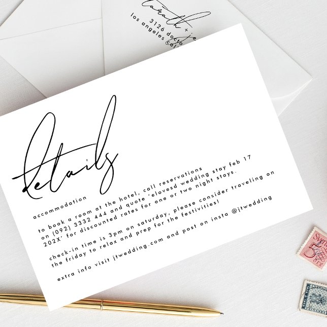 Elegant Stylish Custom White Black Wedding Details Enclosure Card (Creator Uploaded)