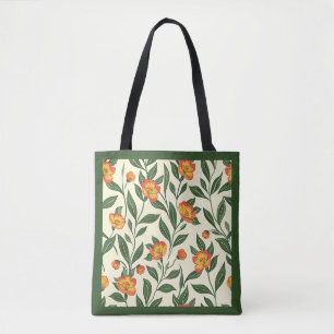Elegant Stylish Cute Orange Botanical Floral Tote Bag