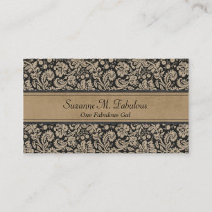 Elegant Stylish Damask in Dark Cream and Black Business Card