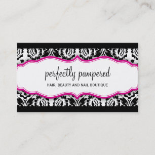 elegant stylish damask pattern black fuschia pink business card