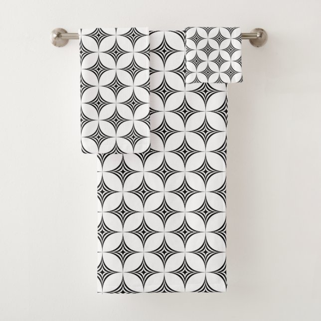 Elegant Stylish Diamonds in Black & White Bath Towel Set (Insitu)