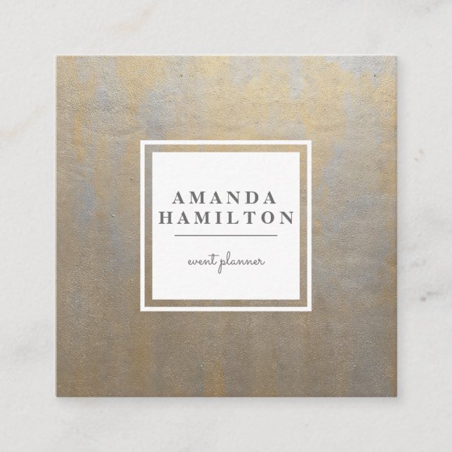 Elegant Stylish Distressed grey gold professional Square Business Card (Front)