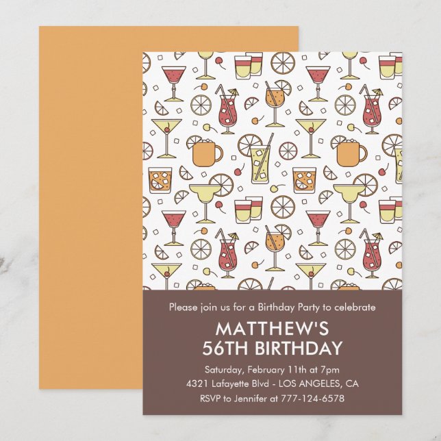 Elegant Stylish Drinks Cocktail 56th birthday Invitation (Front/Back)