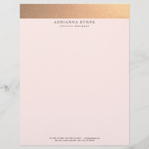 Elegant Stylish Faux Copper Gold Foil Pink Customized Letterhead