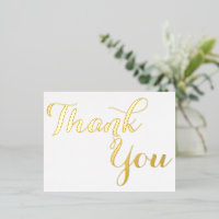 Elegant Stylish Faux Gold Script White Thank You
