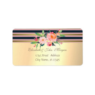 Elegant  Stylish Faux Gold,Striped,Flowers Label