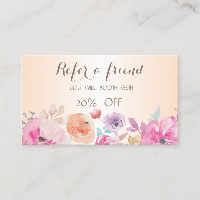 Elegant Stylish Floral Referral Card (Front)