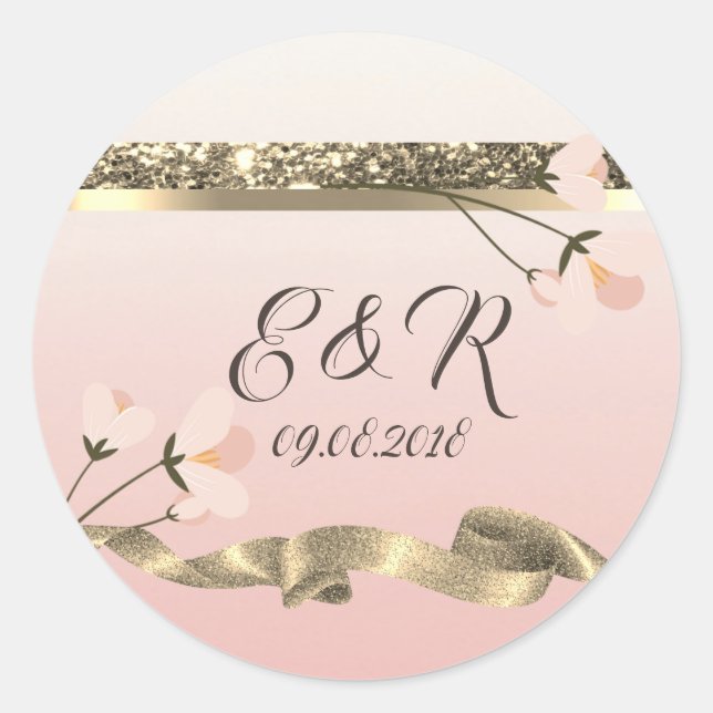 Elegant Stylish Floral Wedding Classic Round Sticker (Front)