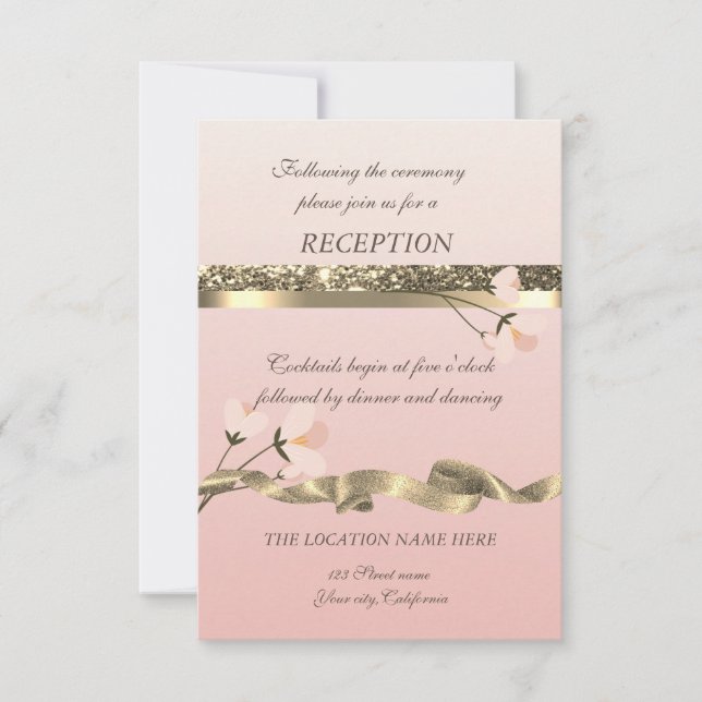 Elegant Stylish  Floral Wedding Reception Invitation (Front)