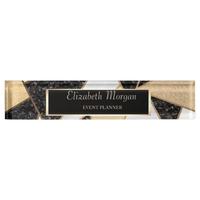 Elegant Stylish Geometric, Marble, Frame Nameplate (Front)