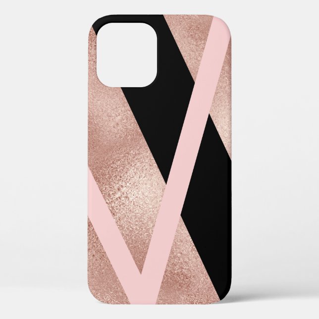 Elegant stylish geometric rose gold pink black Case-Mate iPhone case (Back)