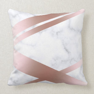 Elegant stylish girly rose gold white marble cushion