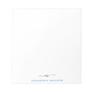 Elegant Stylish Girly Script Navy Monogram Initial Notepad