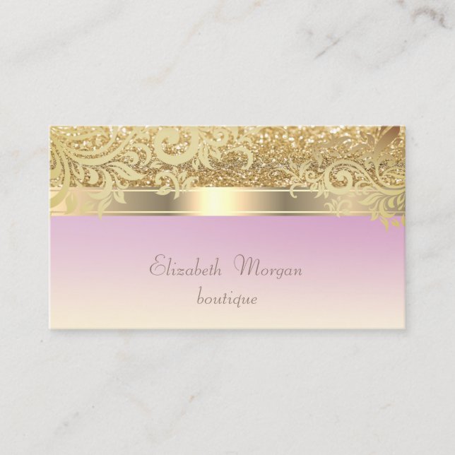 Elegant Stylish Glittery Gold Floral Business Card (Front)
