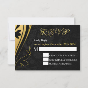 Elegant Stylish Gold Black Deco RSVP Personalise