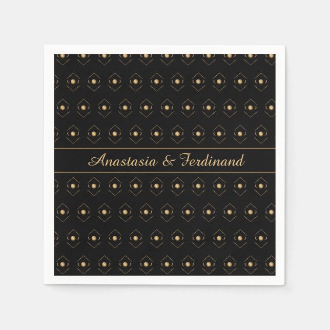 Elegant Stylish Gold Black Pattern Personalise Napkin (Front)