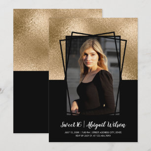 Elegant stylish gold black sweet sixteen birthday invitation