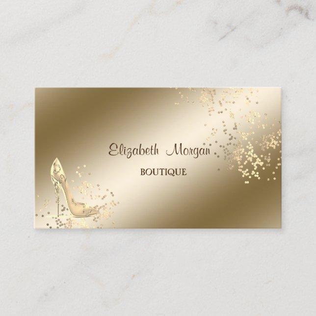 Elegant Stylish,Gold Confetti,High Heels Business Card (Front)