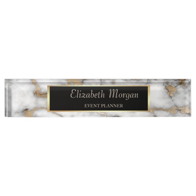 Elegant Stylish Gold Frame White Gold Marble Nameplate (Front)