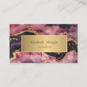 Elegant Stylish Gold Glitter Black Burgundy Marble Business Card
