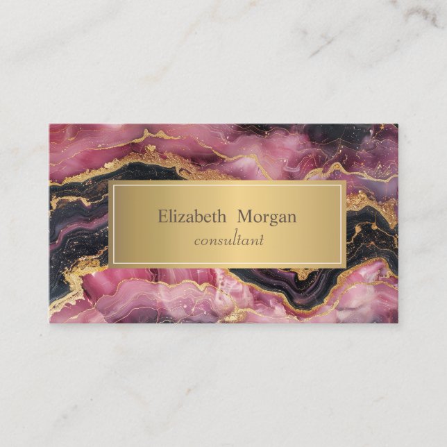 Elegant Stylish Gold Glitter Black Burgundy Marble Business Card (Front)