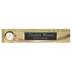 Elegant Stylish Gold Glitter Bokeh Nameplate