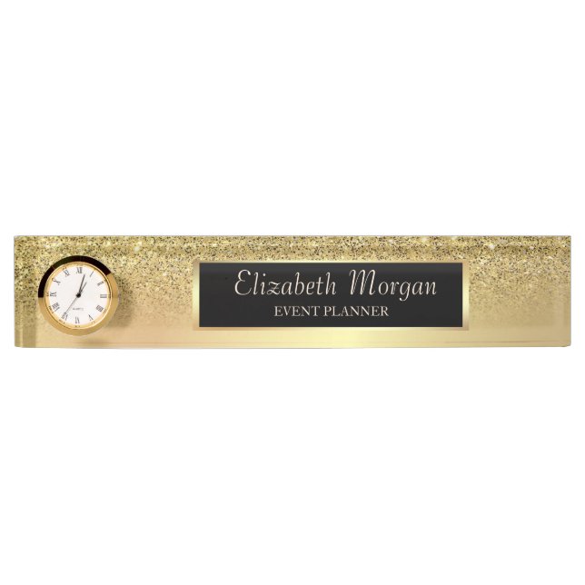 Elegant Stylish Gold Glitter Bokeh Ombre Nameplate (Front)