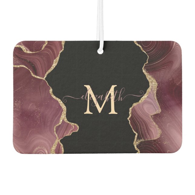 Elegant Stylish Gold Glitter Burgundy Agate   Car Air Freshener (Front)