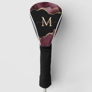 Elegant Stylish Gold Glitter Burgundy Agate Golf Head Cover