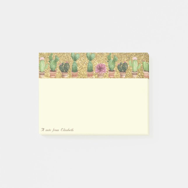 Elegant Stylish, Gold Glitter,Cactus Post-it Notes (Front)